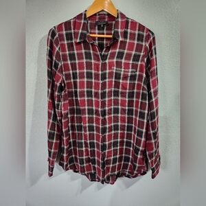 Lucky Brand Maroon Black Plaid Women's Shirt Super Soft Button Tail Back M